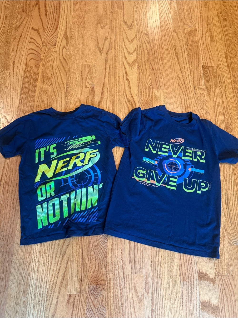 (2) NERF Boys' Navy Blue Tees - 'Never Give Up' & 'It's Nerf or Nothin'' 🔫